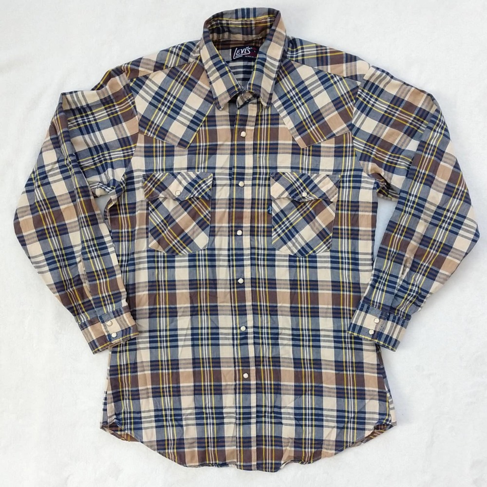 Levi's Plaid Shirt VTG Western Shell Snaps Blue